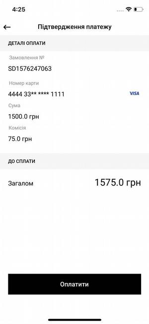 Приклад відображення екрану оплати карткою (без стилізації)