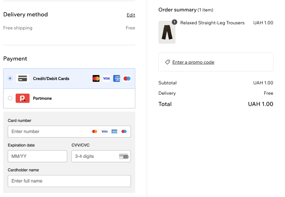 Checkout payment methods
